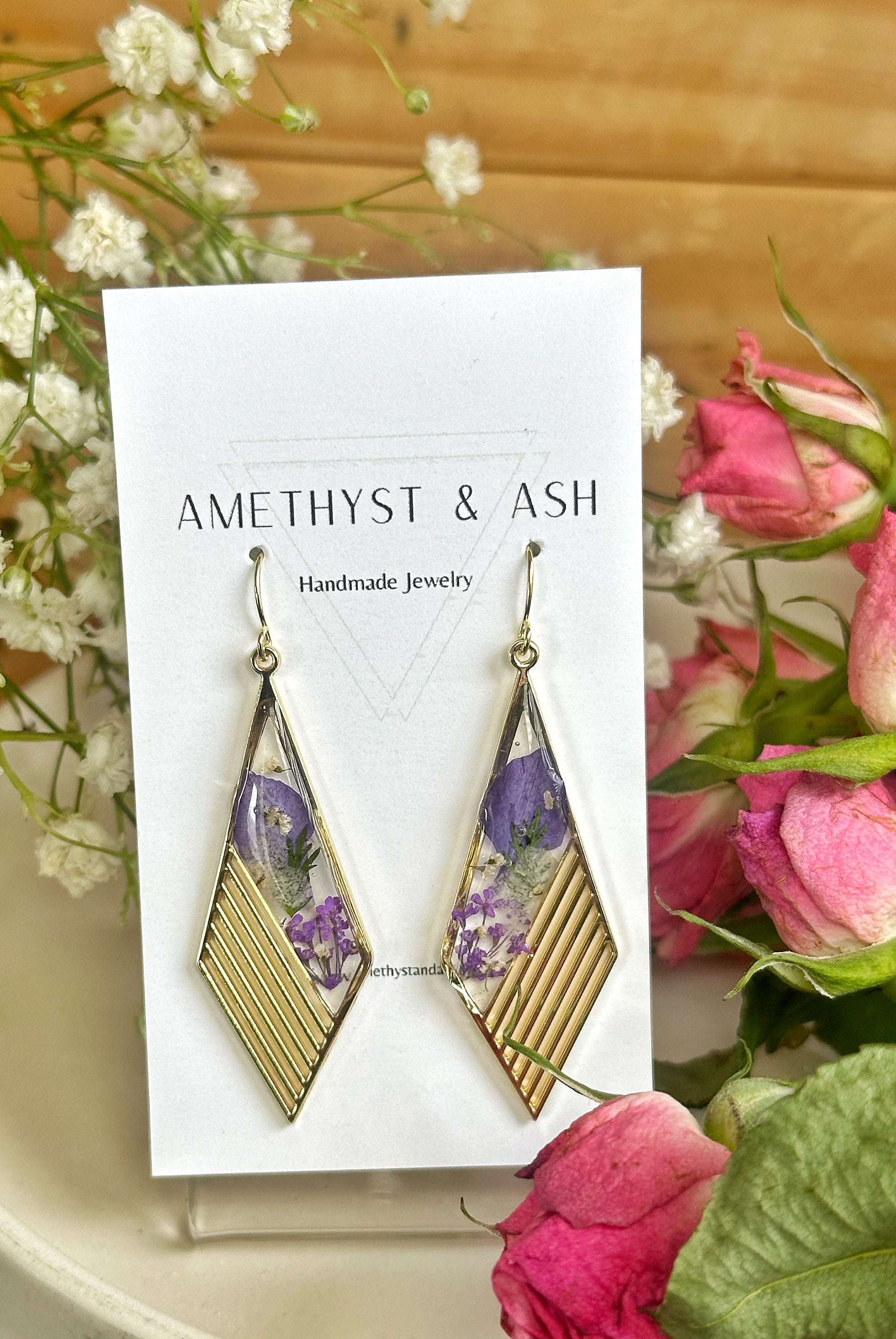 Garden earrings, purple Queen Anne lace ￼