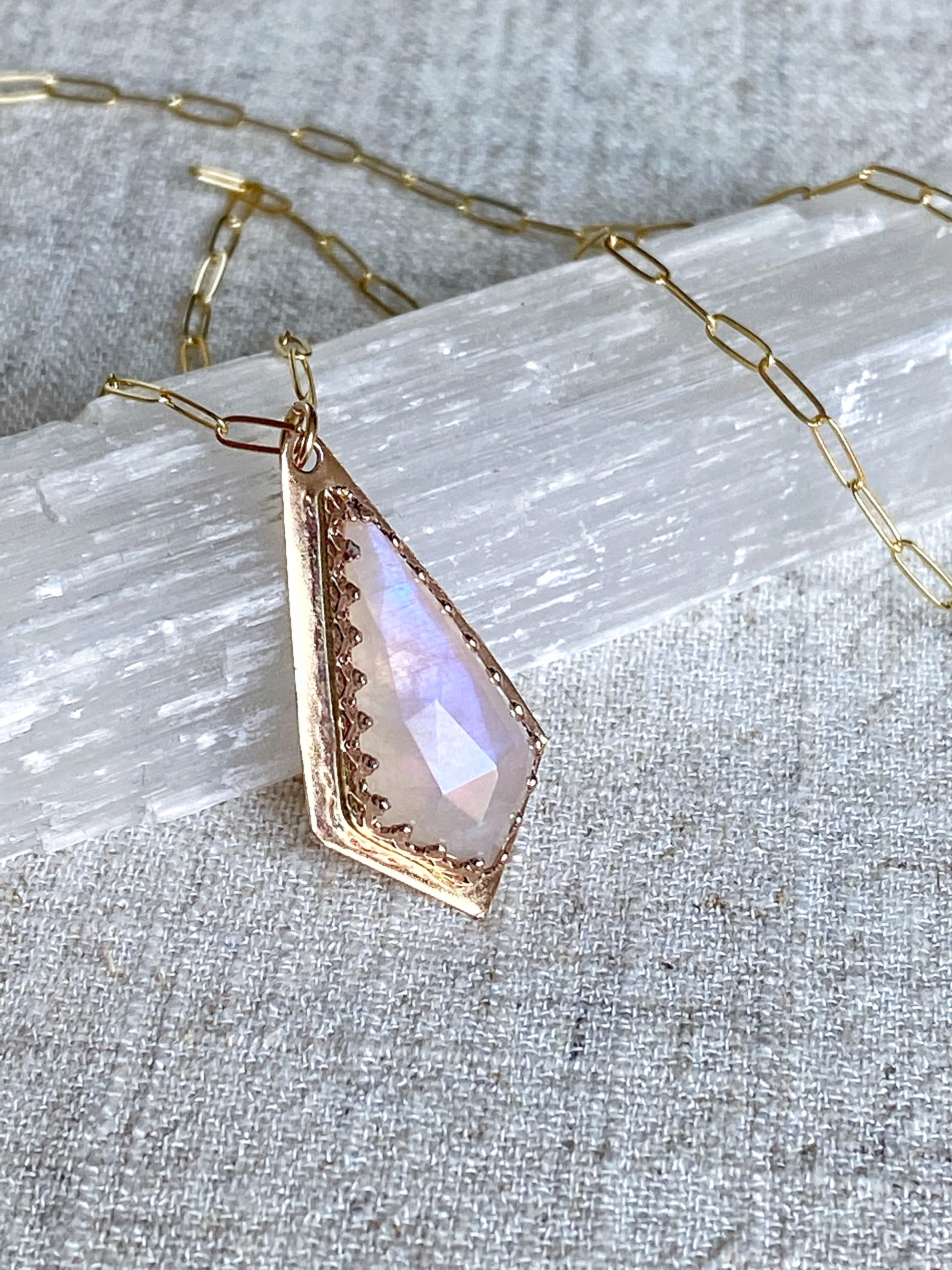 Rose cut Rainbow Moonstone Pendant